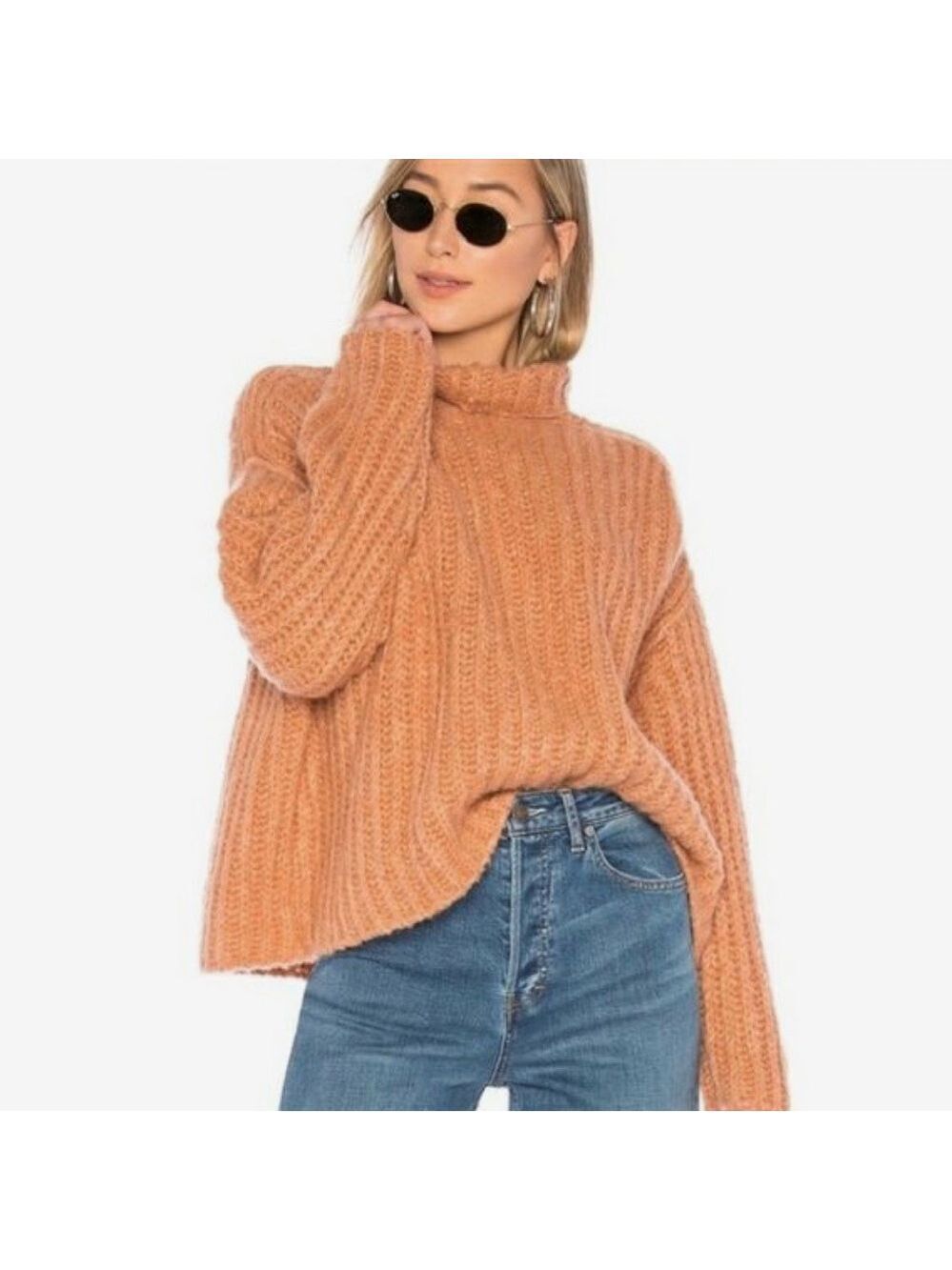 FREE PEOPLE FLUFFY FOX SWEATER - In PAPAYA. Size S Wool and Alpaca Blend
